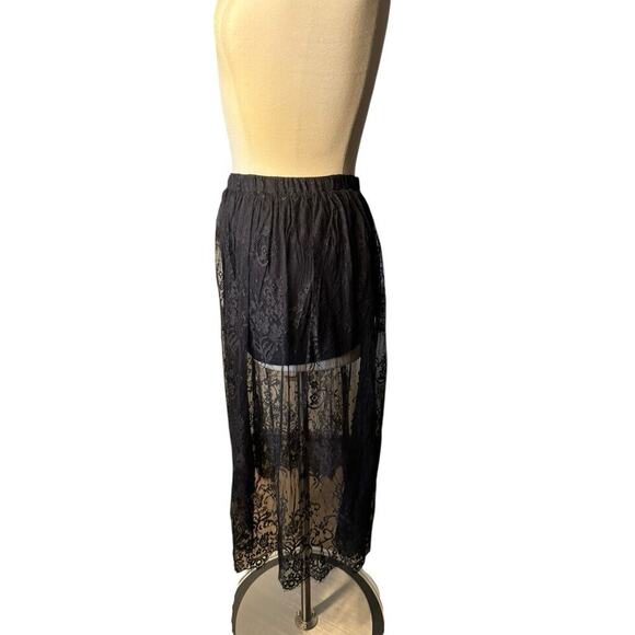 POL NEW Boho Goth Midi Lace Small Black Sheer Layered Skirt Festival Cosplay - Picture 4 of 7